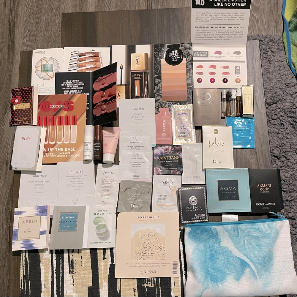 Goodie bag of samples of luxury brands